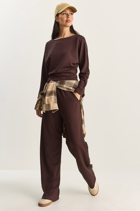 Asymmetrische Kraag Gebreide Hoge Taille Twee-delige Set - Image 3