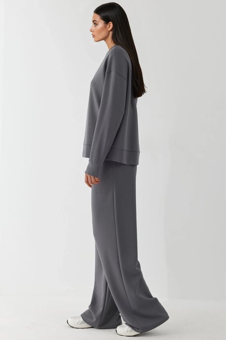 Modal Touch Basis Sweatshirt & Wijde Pantalons Twee-Piece Coördinatieset - Image 2