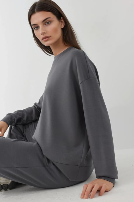 Modal Touch Basis Sweatshirt & Wijde Pantalons Twee-Piece Coördinatieset - Image 3