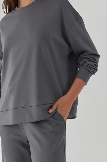 Modal Touch Basis Sweatshirt & Wijde Pantalons Twee-Piece Coördinatieset - Image 5
