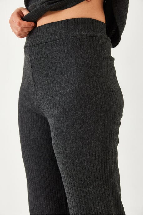 Geribbelde Textuur Crew Neck Trui en Broek Set - Image 2