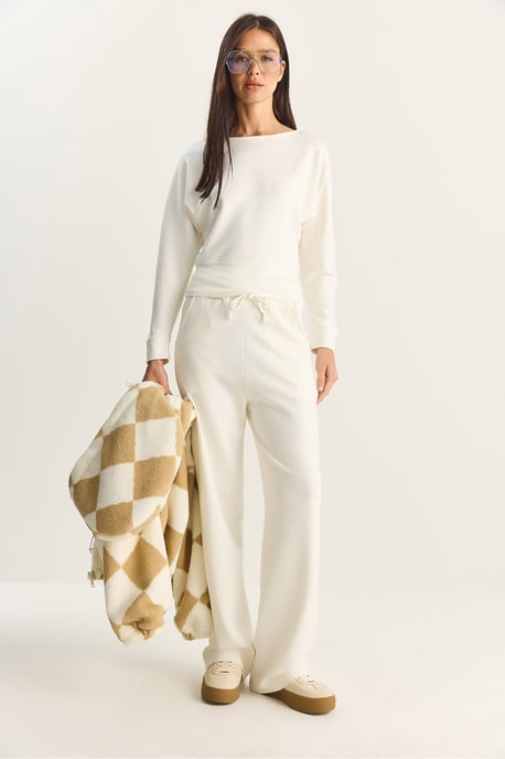 Asymmetrische Kraag Gebreide Hoge Taille Twee-Rdeel Set - Image 3