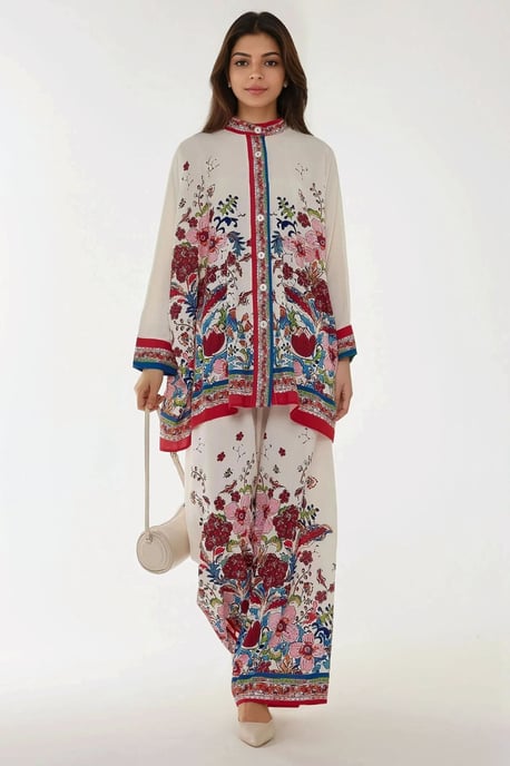 Geprinte Hoge Taille Kimono-Broek Co-ord Set - Image 1