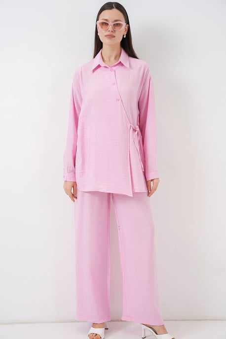 Tunic-pantalonset met strikdetail en kraag - Image 1