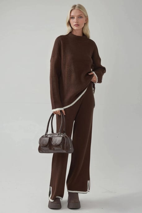 Zacht Getextureerde Overmaat trui & Broek Brei Co-ord Set - Image 1