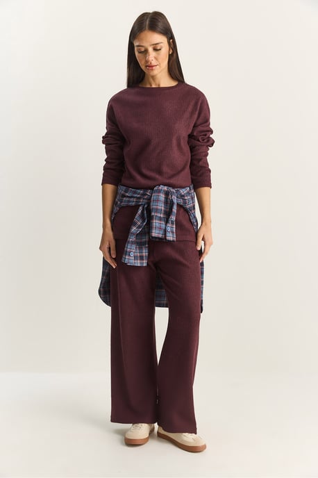 Geribbelde Textuur Crewneck Trui en Broek Set - Image 2