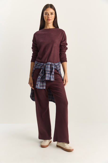 Geribbelde Textuur Crewneck Trui en Broek Set - Image 3