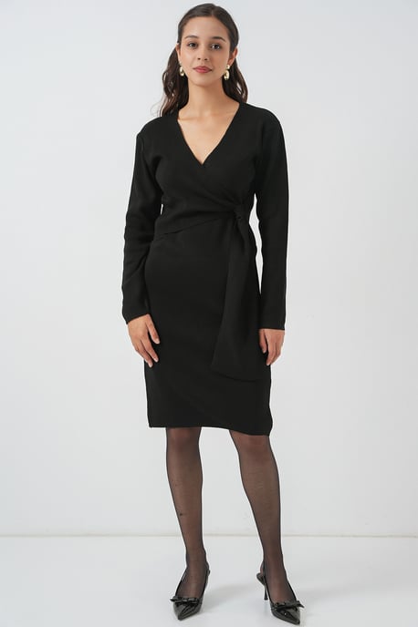 Bodycon Midi Jurk met V-hals en Striksluiting - Image 2