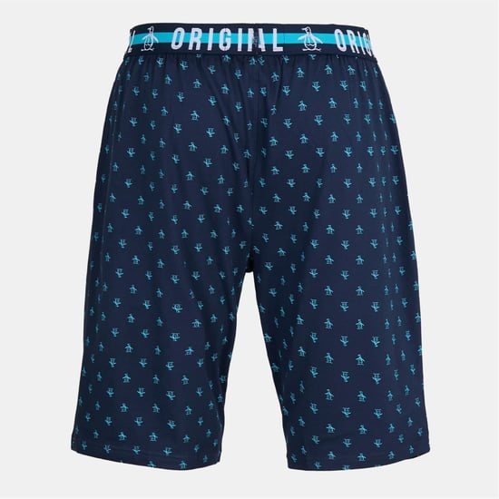 Men's Penguin Print Pyjama Shorts in Blue - Image 2