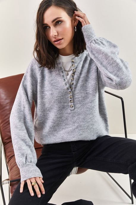 Knopenkraag Relaxed Fit Gebreide Trui - Image 3