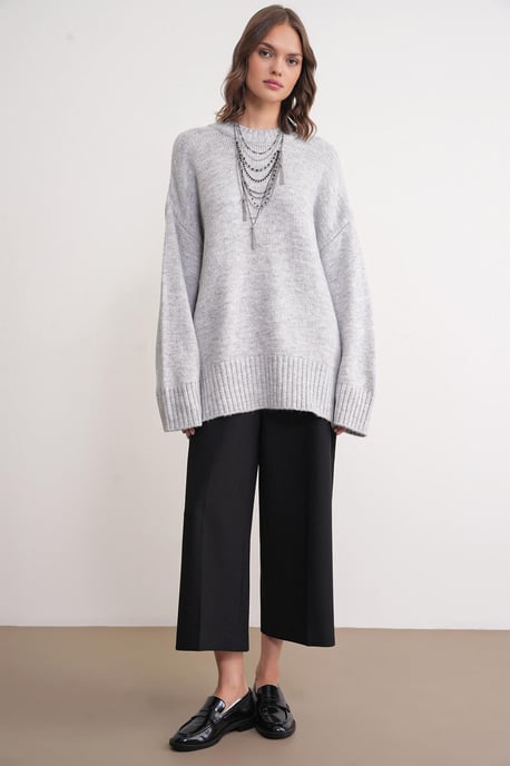 Oversized Geribbelde Gebreide Trui met Ronde Hals - Image 2