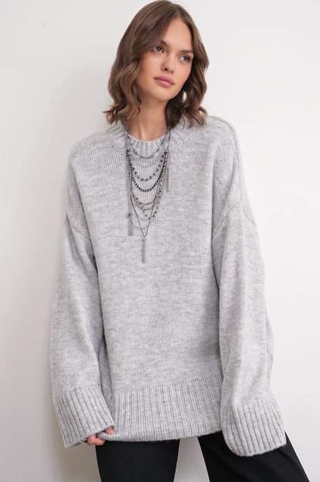 Oversized Geribbelde Gebreide Trui met Ronde Hals - Image 3