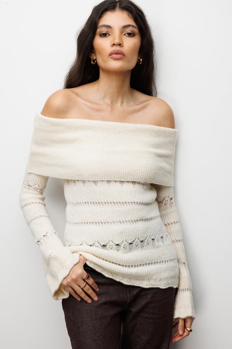 Off-shoulder Gerepte Trui met Uitsnijdingen - Image 3