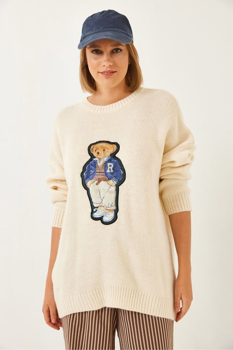 Geborduurd Overmaat Crew Neck Trui - Image 2