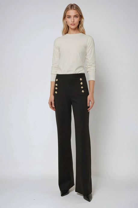 Hoge Taille Wijde Pantalon met Knopen Detail - Image 1