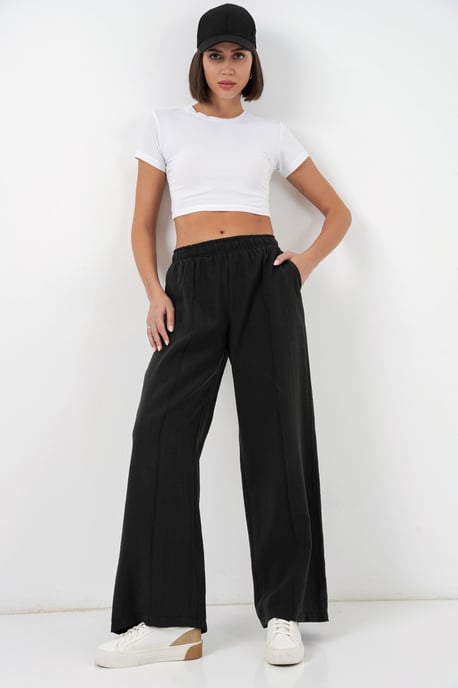 Brede Pijpen Broek met Elastische Taille - Image 1
