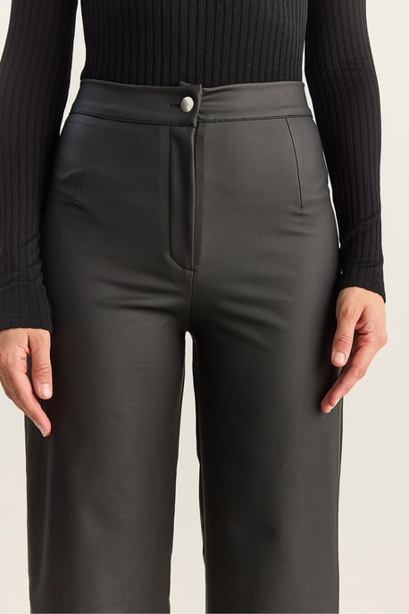 Hoge Taille Wijde Pijpen Nepleer Broek - Image 6