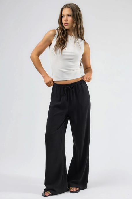 Viskose-Linnen Gecombineerde Wijde Pantalon - Image 2