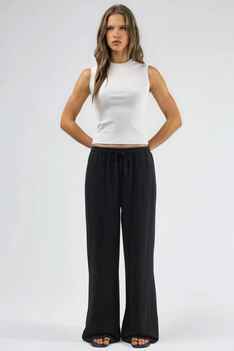 Viskose-Linnen Gecombineerde Wijde Pantalon - Image 6