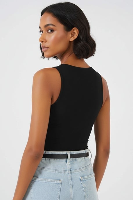 Strak Passend Mouwloos Shirtbodysuit met Drukknoopsluiting - Image 3