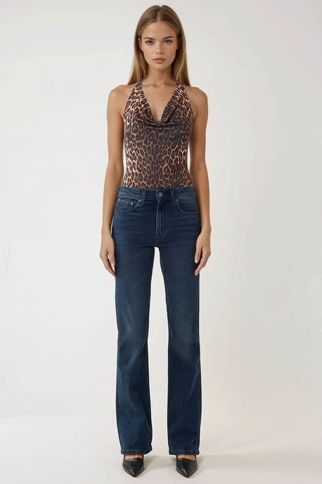 Luipaardprint Slim Fit Sjaalkraag Bodysuit - Image 3