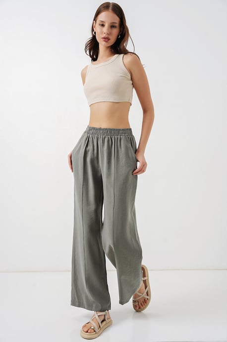Brede Pijpen Broek met Elastische Taille - Image 1