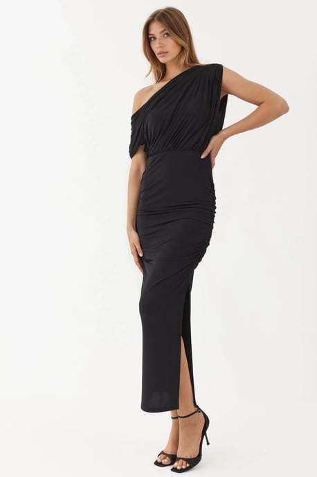 Geweven Midi Wikkeljurk met Asymmetrische Kraag en Splitsdetails - Image 1