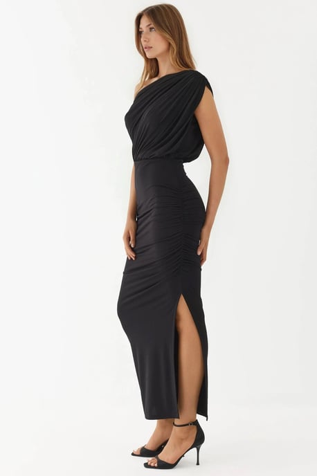 Geweven Midi Wikkeljurk met Asymmetrische Kraag en Splitsdetails - Image 2