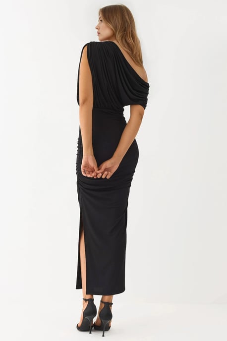 Geweven Midi Wikkeljurk met Asymmetrische Kraag en Splitsdetails - Image 3