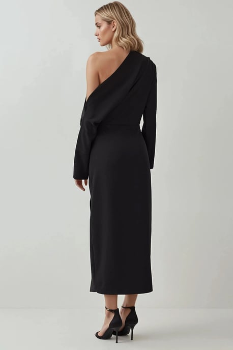 Asymmetrische Kraag Bodycon Midi Jurk met Splits - Image 3