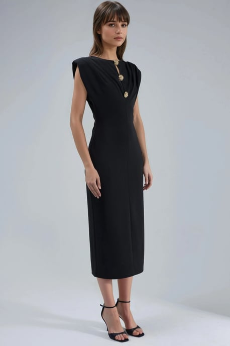 Slim Fit Midi-jurk met Accessoire Detail - Image 4