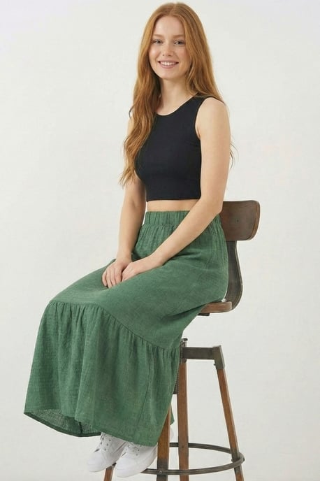 Gestructureerde Maxi Breirok met Elastische Taille - Image 4