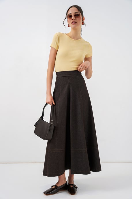 Hoge Taille Denim A-Lijn Maxi Rok met Zakken - Image 1