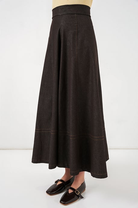 Hoge Taille Denim A-Lijn Maxi Rok met Zakken - Image 2