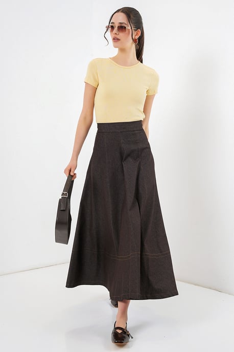 Hoge Taille Denim A-Lijn Maxi Rok met Zakken - Image 3