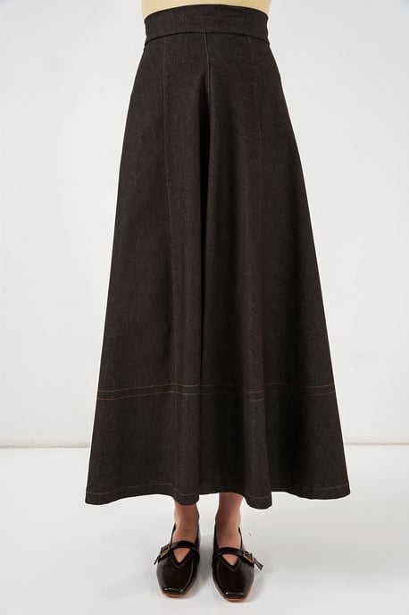 Hoge Taille Denim A-Lijn Maxi Rok met Zakken - Image 4