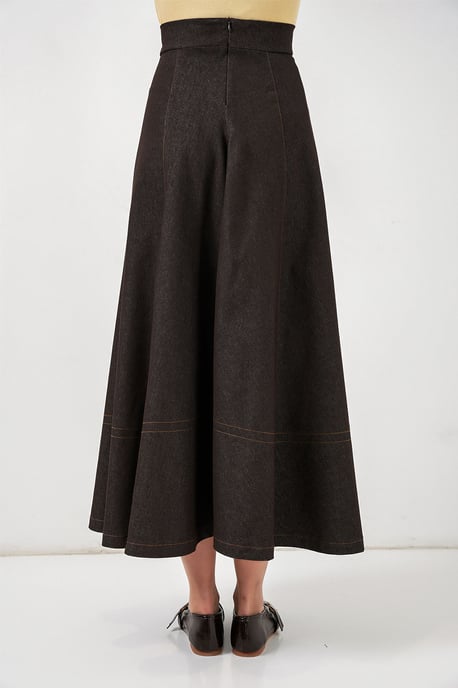 Hoge Taille Denim A-Lijn Maxi Rok met Zakken - Image 6