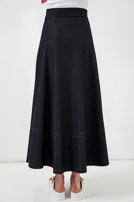 Hoge Taille Denim A-Lijn Maxi Rok met Zakken - Image 5