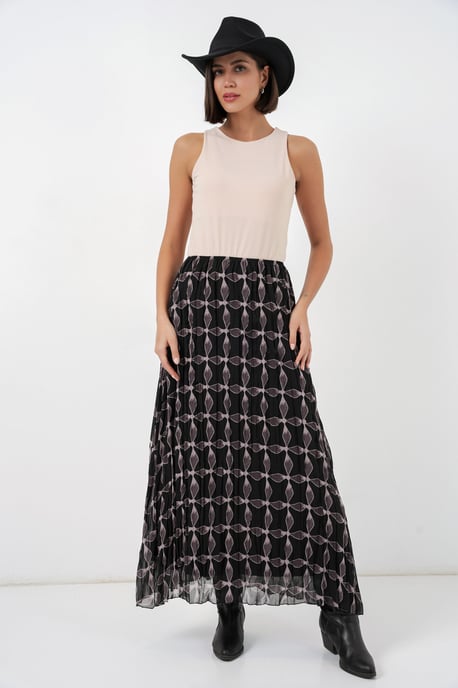Hoge Taille Geometrische Print Maxi Rok - Image 3