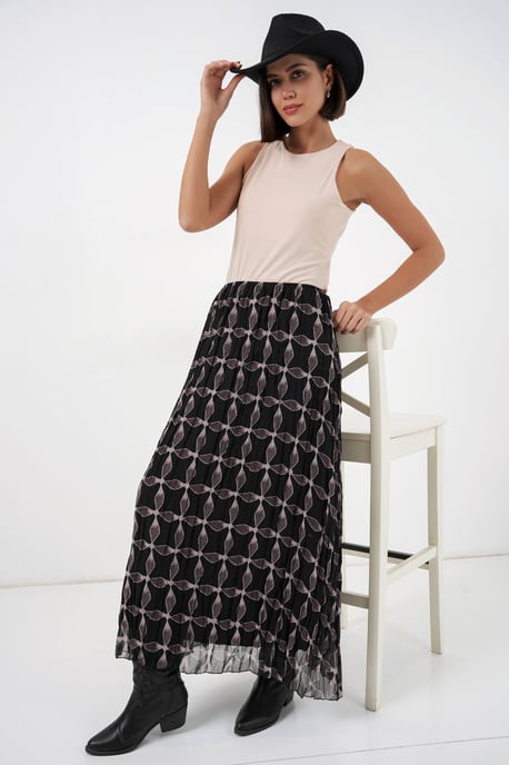 Hoge Taille Geometrische Print Maxi Rok - Image 5