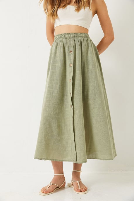 Textuur Maxi Rok met Knopen Sluiting - Image 4