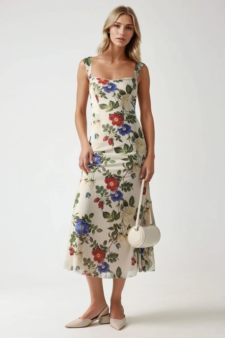 Geprinte Maxi-jurk met Hartkraag - Image 1