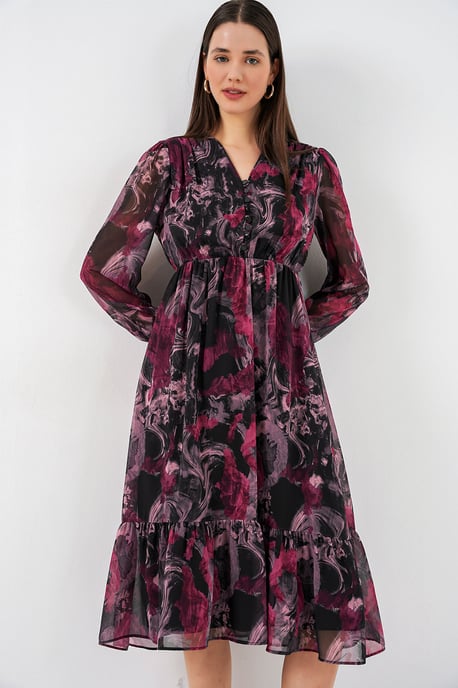 V-hals Midi-jurk met knoopsluiting - Image 2