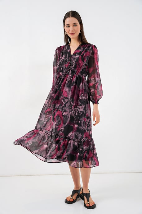 V-hals Midi-jurk met knoopsluiting - Image 3