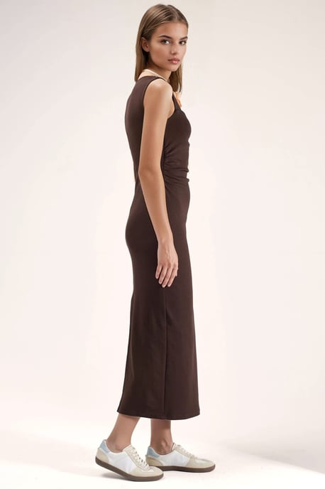 Vierkante Kraag Bodycon Midi-jurk met Splits - Image 4