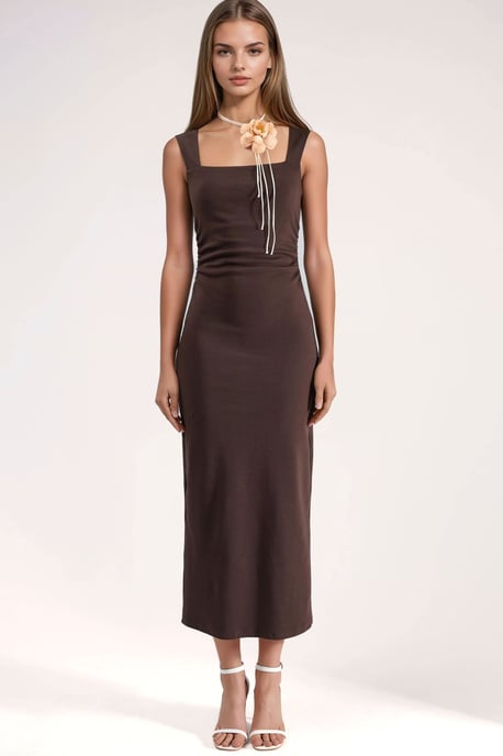 Vierkante Kraag Bodycon Midi-jurk met Splits - Image 6