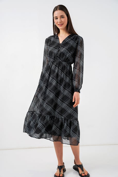 V-hals Midi-jurk met knoopsluiting - Image 1