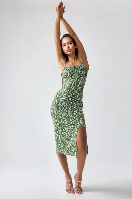 Allover Bloemenprint Bodycon Midi-jurk met Splits - Image 2