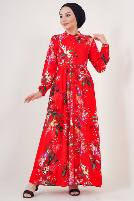 Maxi-jurk met patroon en knoopsluiting - Image 1