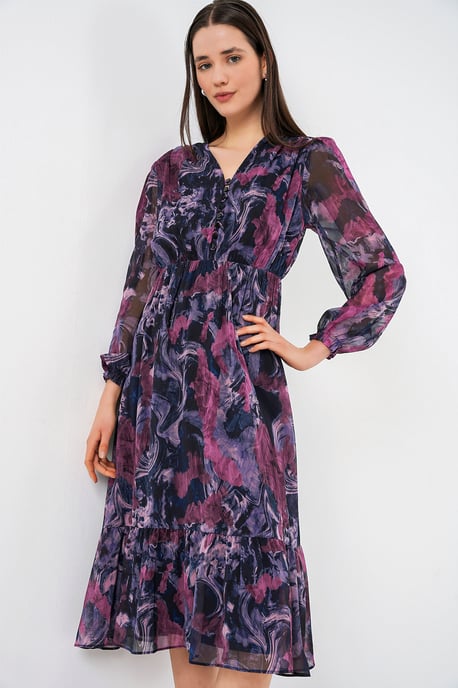 V-hals Midi-jurk met knoopsluiting - Image 1
